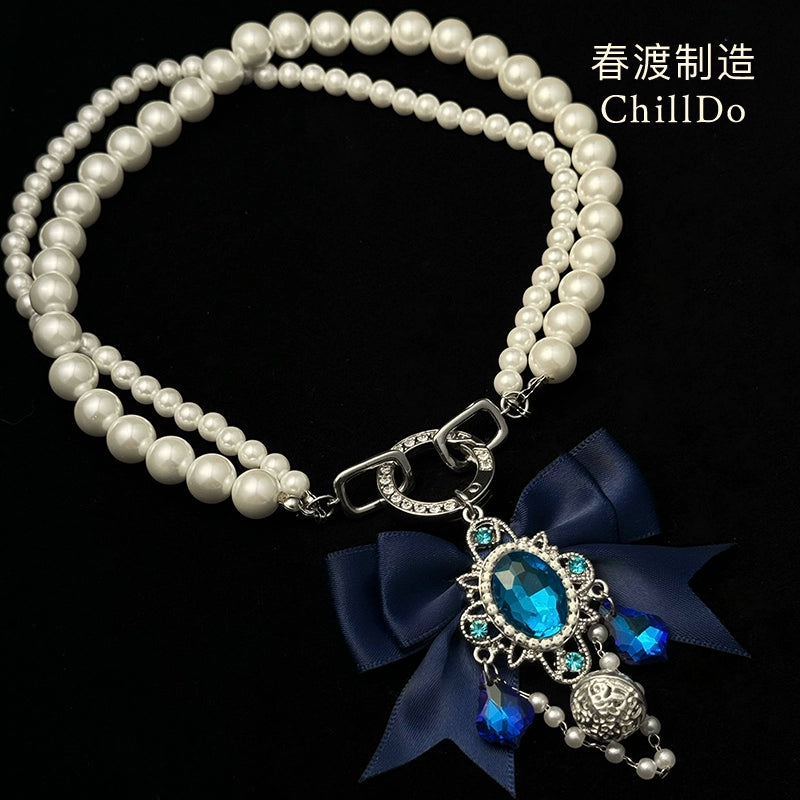Chundu Chilldo | Original Design Blue Danube Pearl Ball Collar Dual-purpose Couple Choker Set